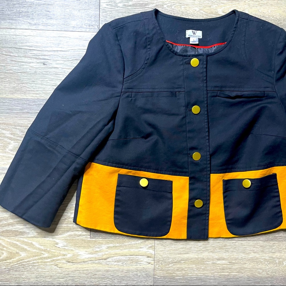 Worthington cropped jacket color block mustard and black size large